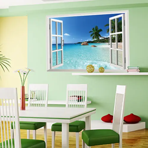 

Large Removable Beach Sea 3D Window View Scenery Wall Sticker Decor Decals