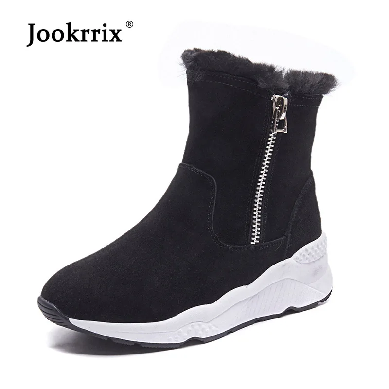 

Jookrrix 2018 Casual Warm Shoes Women Fashion Brand Snow Boots Lady chaussure Winter Female footware Ankle Boots with Fur Black