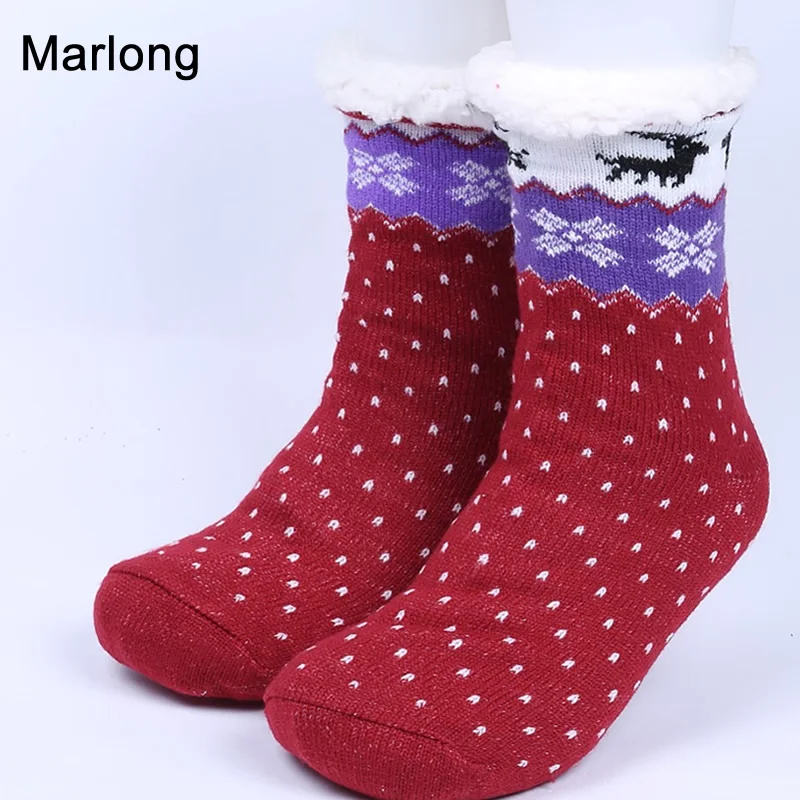 

Women Winter Indoor Home Floor Soft Warm slippers house plush Shoes Christmas deer snowflake Slipper socks
