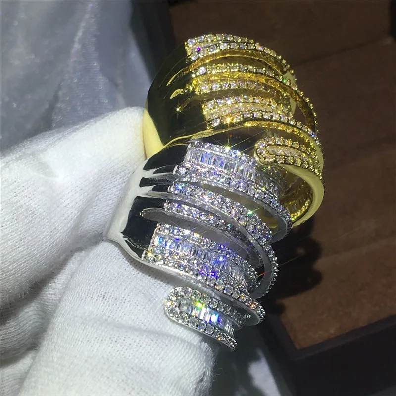 Большое кольцо ручной работы с крестом, желтое золото, обручальное кольцо, кольца для женщин, Т-образная форма, AAAAA, циркон, 925 серебро, Bijoux, подарок