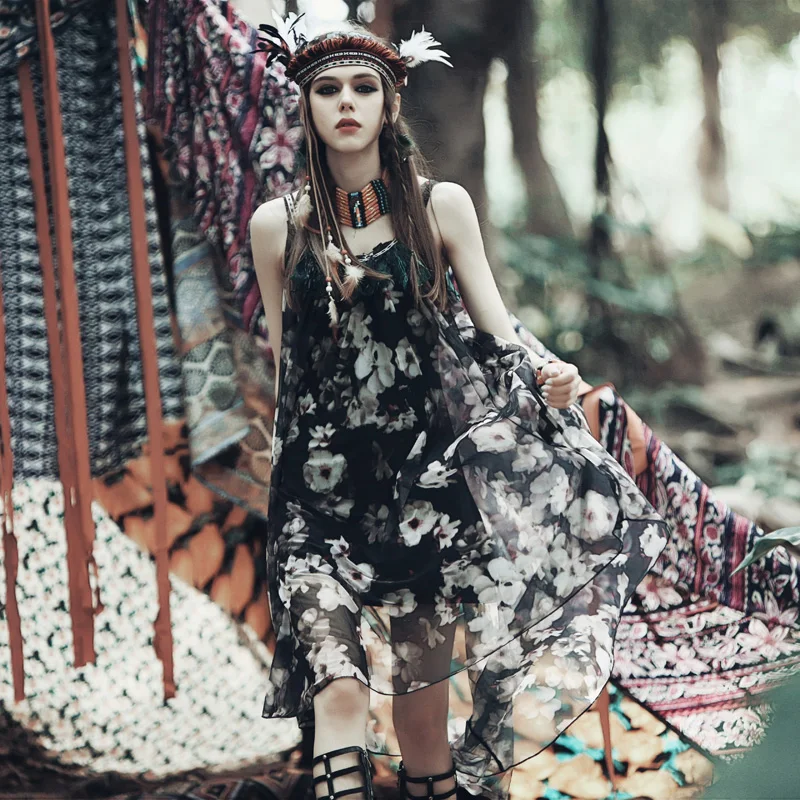 Aporia. AS летнее этническое сексуальное открытое платье с открытой спиной на тонких бретельках с цветочным принтом, повседневное пляжное свободное высококачественное шифоновое длинное платье