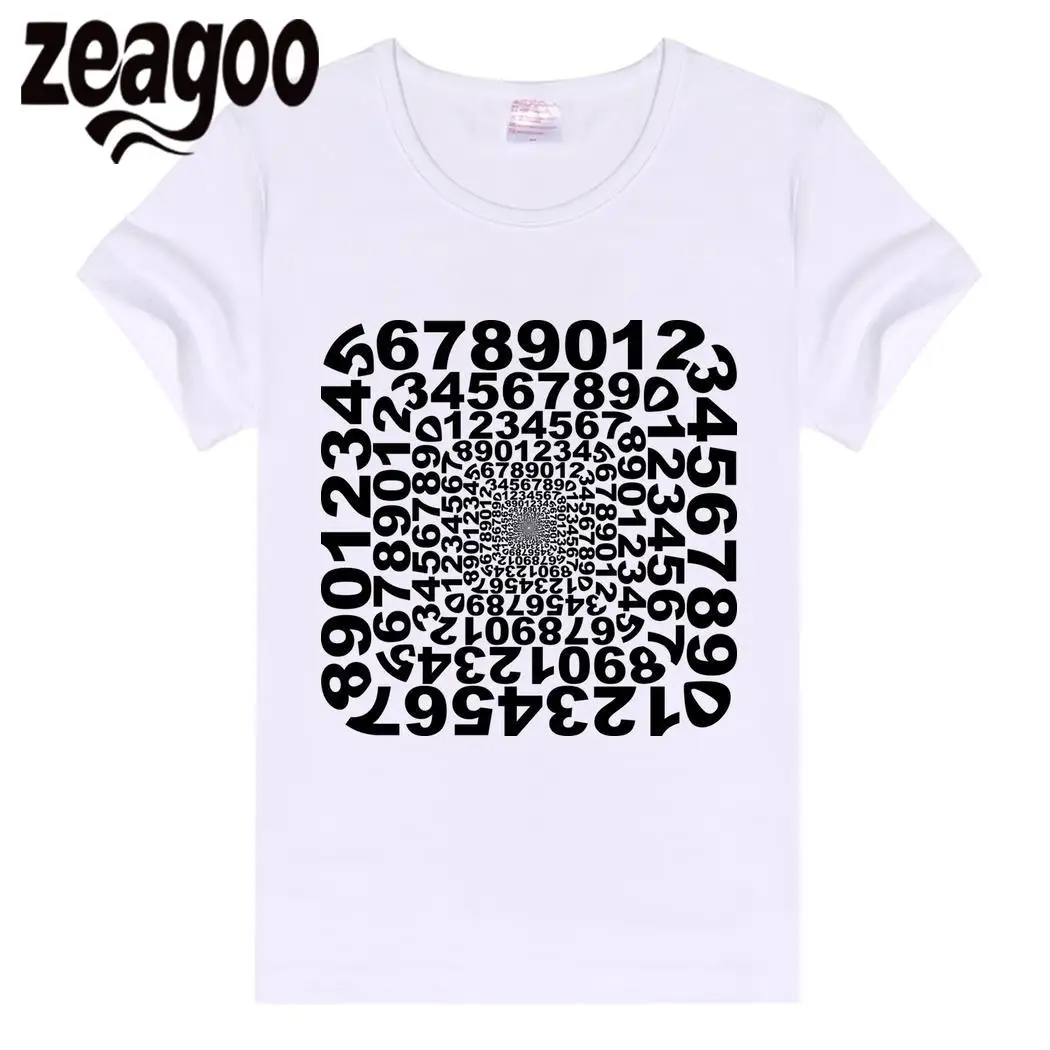Zeagoo мягкие Повседневное, шеи экипажа Slim Fit Для женщин короткий рукав Футболка белая Numers квадратный