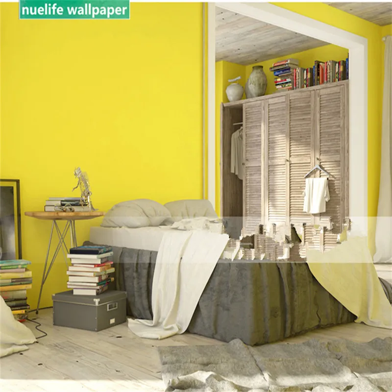 Nordic style yellow solid color pattern non-woven study bedroom living room dining room kids room background bright wall paper