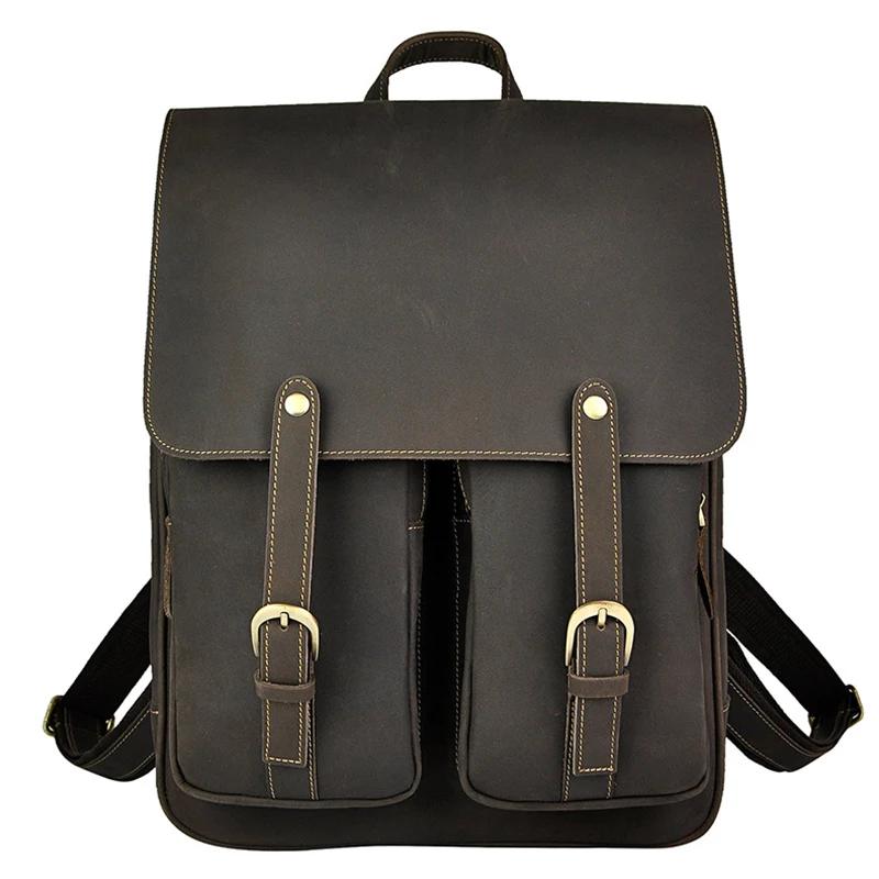 

High Quality Men Backpack Crazy Horse Cowhide School Bags Knapsack Computer Bag Daypack Retro Male Genuine Leather Rucksack New