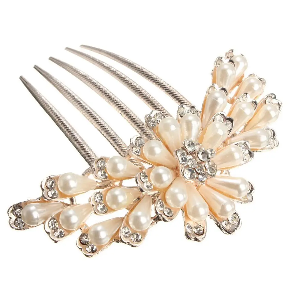 Crystal Diamante Pearls Bridal Wedding Party Hair Comb Headdress Clip Pin Decor in Hair Clips