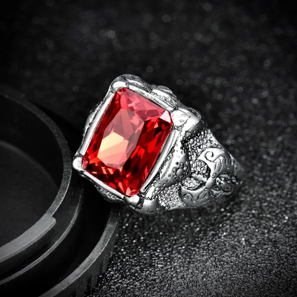 XIAGAO Новое поступление квадратные мужские ювелирные изделия кольцо из нержавеющей стали 316L с черным красным 3а цирконием кристаллами модные стальные мужские кольца