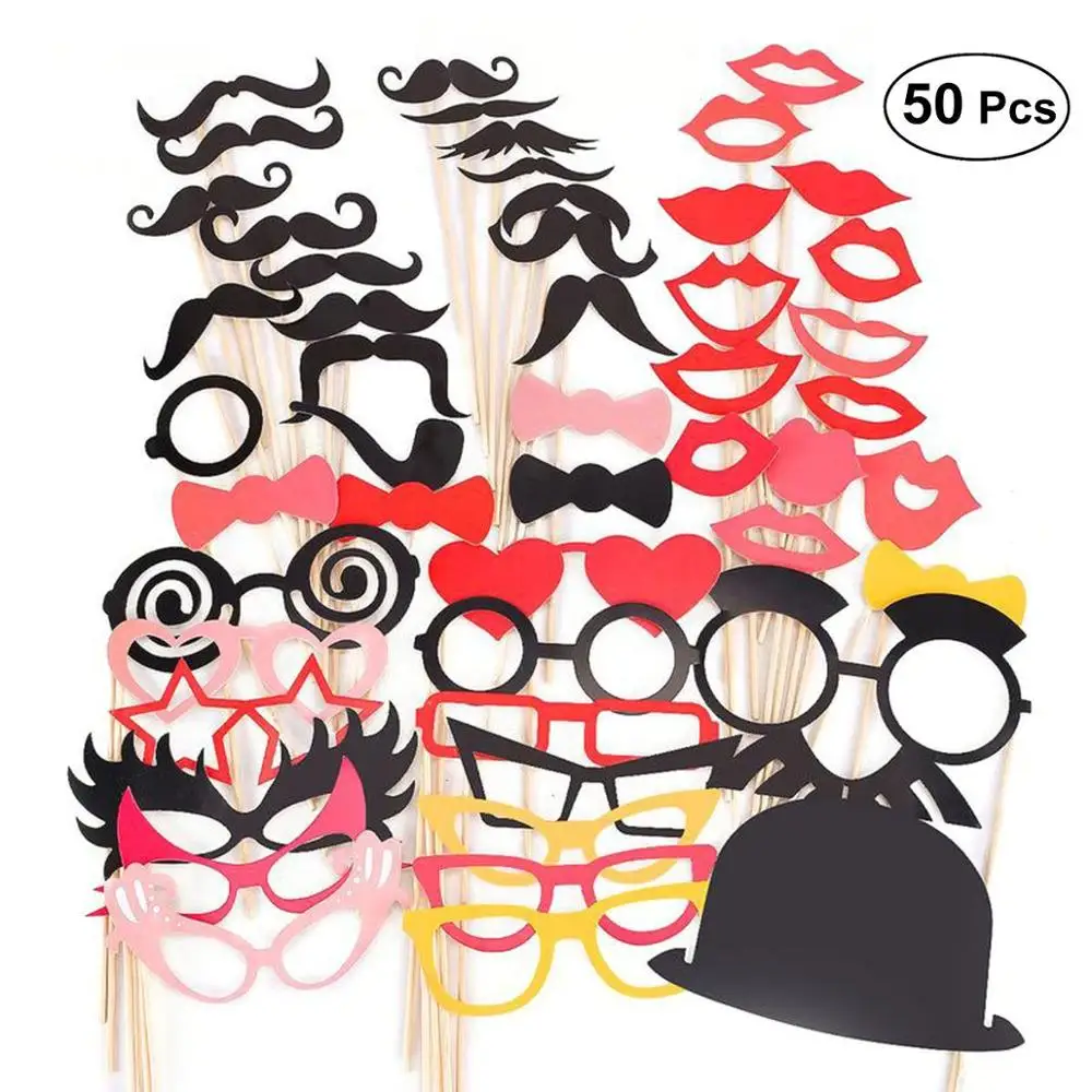DD 50Pcs NICEXMAS DIY фото стенд очки Усы красные губы галстук-бабочка на палочках для свадьбы День рождения Выпускной вечерние фото стенд реквизит - Цвет: DD 50Pcs