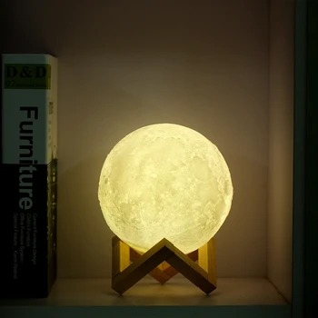 

Rechargeable 3D Print Moon Lamp 2 Color Change Touch And Telecontrol 16 color Switch Bedroom Bookcase Night Light Home Novelty