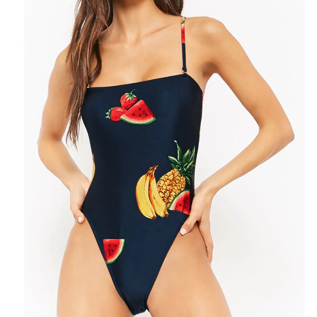 

plus size swimwear women 2019 Bikini one piece High Waisted Watermelon print Swimsuits Bathing suit monokini black swimsuit