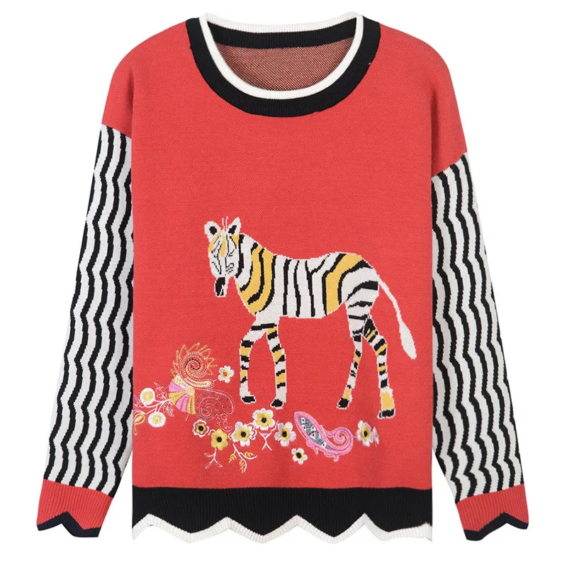 SRUILEE Animal Jacquard Jumper High Quality Jersey Autumn Winter Luxury Women Sweater Pullover Knit Top Stylish Blouse Runway SRUILEE Animal Jacquard Jumper High Quality Jersey Autumn Winter Luxury Women Sweater Pullover Knit Top Stylish Blouse Runway