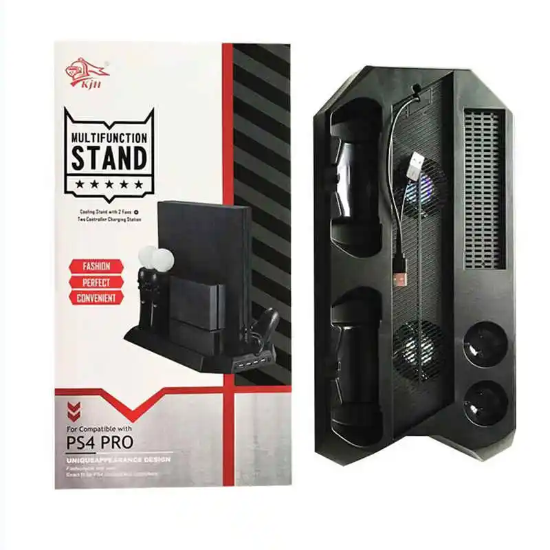 Vertical Stand Game Console Stand with Cooling Fan Dual Gaming Controller Gamepad Charging Station Holder for PS4 Pro