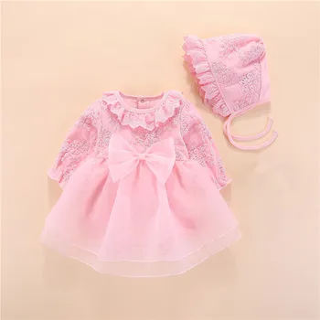 Bow Newborn Baby Girl Clothes My First New Year Princess Baby Clothing Cotton Girls Dress and Baby Hat 2pcs Baby Set 2019 Brand zofz newborn baby clothing cotton baby girls short sleeve set three piece princess dress set with bow hair band and underpants