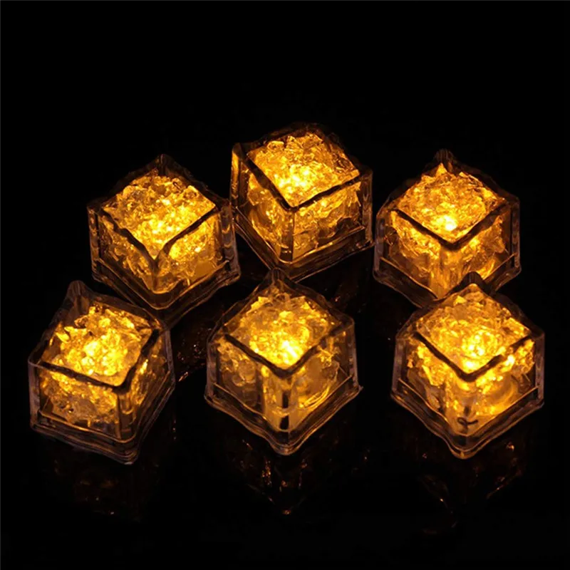 

Pack of 6 Yellow White Light Color changing LED Glow Light Ice Cubes Party Favor Colorful Flash LED Glowing Wedding Festival