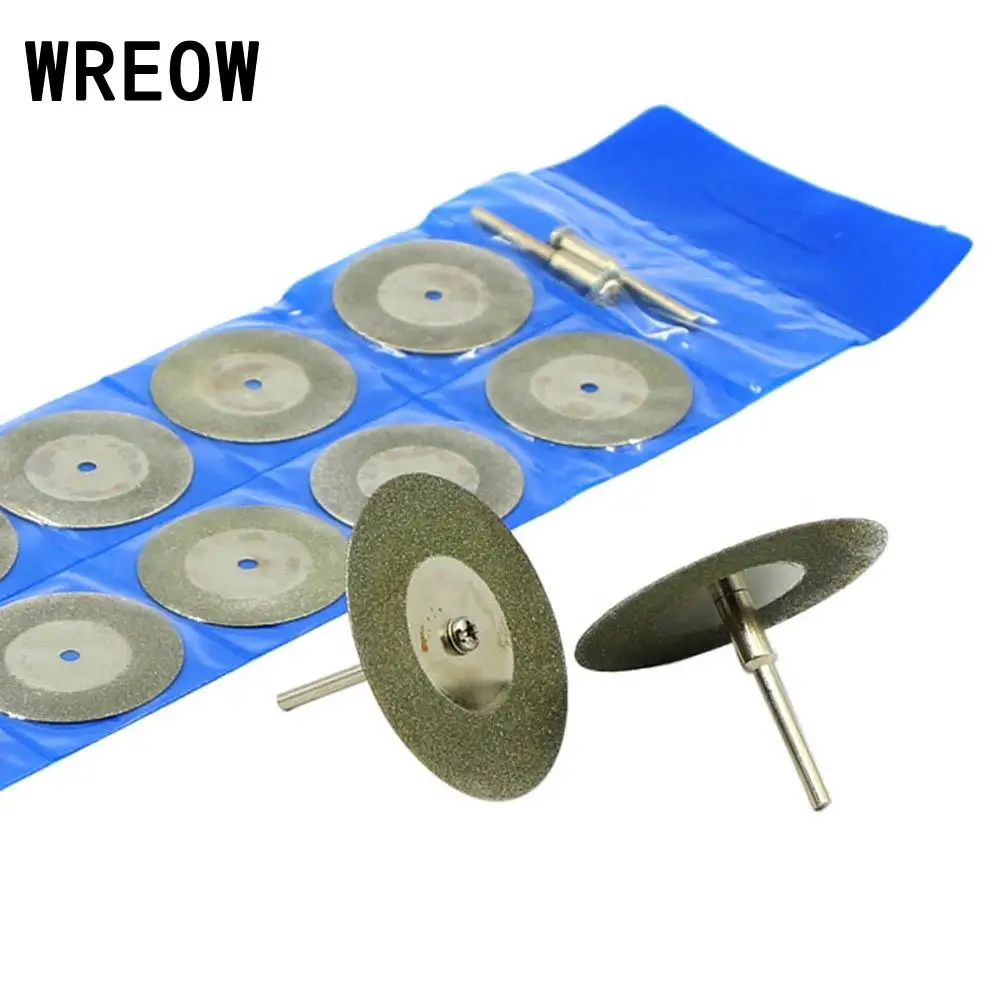 

10Pcs wood Diamond cutting disc rotary Cutting tool 40mm Coated Cut Off Abrasive Blade Wheels Disc With 3mm shank mandrel Kits