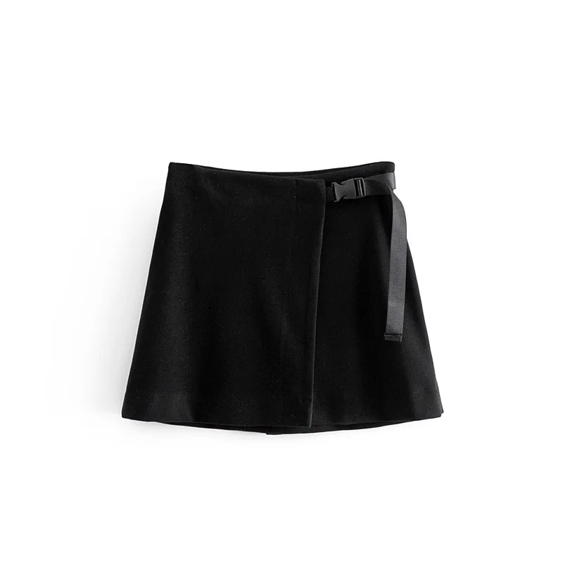 

2019 Spring New Arrival Sexy Black Skirt With Chic Sash European & American Style Slim Warm Woolen Mini Skirt Free Shipping