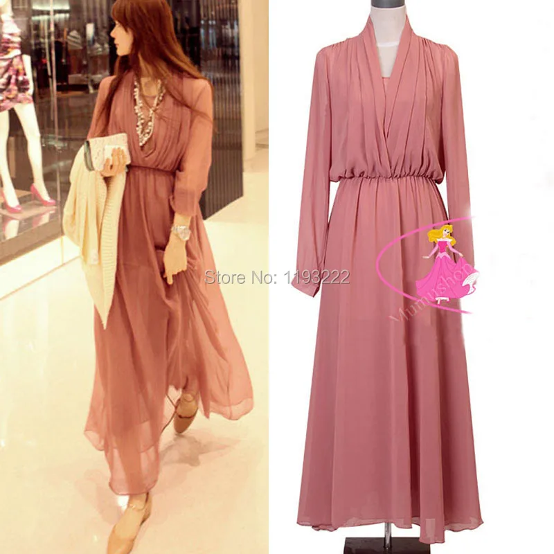 Женское шифоновое платье с длинным рукавом длинное пляжное макси в стиле ретро |