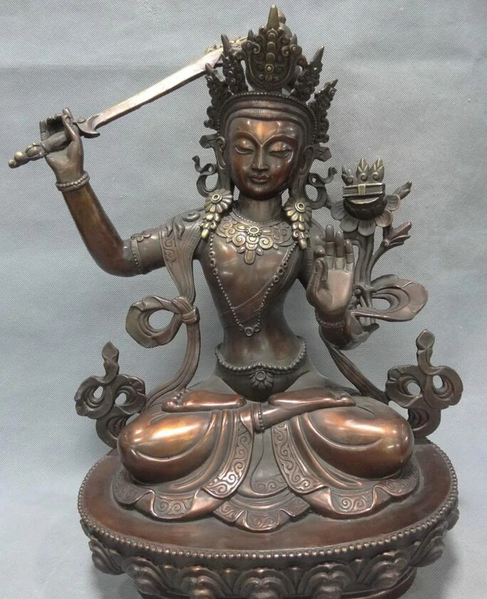 

S3372 18" Tibet Temple Pure Bronze Protect Manjushri Manjusri Buddha Goddess Statue D0318