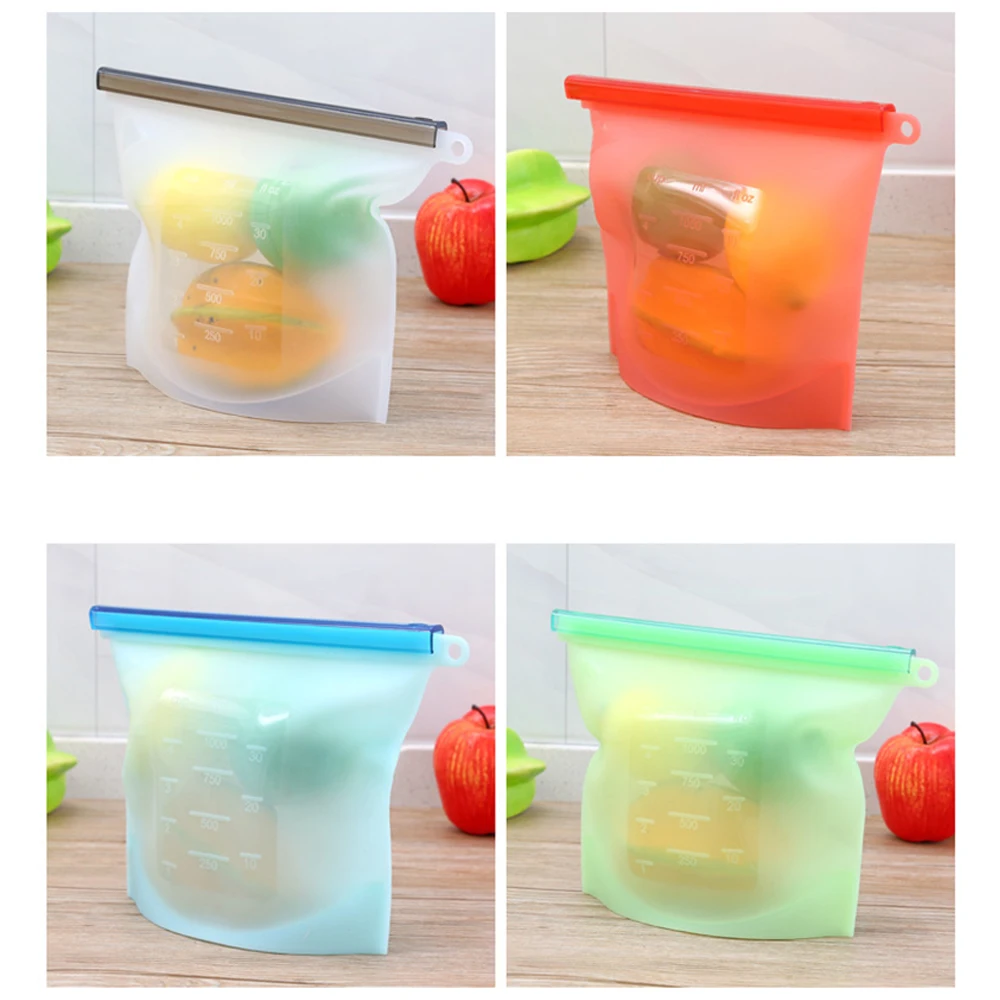 Kitchen Tool Food Silicone Fresh Bag Reusable Vacuum Sealed Freezer Bag Slide Lock SnacksSandwichesMeat Marinades Storage Bags (12)