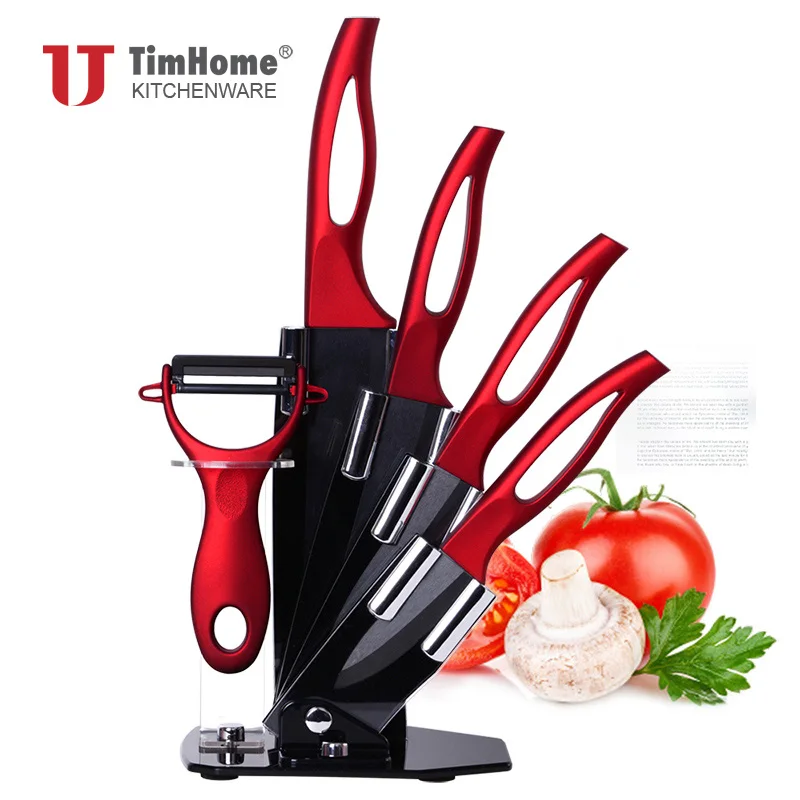 TJC-153BK-R Timhome Марка Кулинария Инструменты 3 шт. Кухня Керамических ножей " Ножи 4" пилинг " для очистки овощей с Пальцем Охранник Подарок - Цвет: TJC-153BK-R