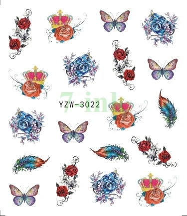 

Water Transfer stickers for nail art Rose flower butterfly feather Crown Fingernails Decals Manicure Decor Nail Wraps Decals