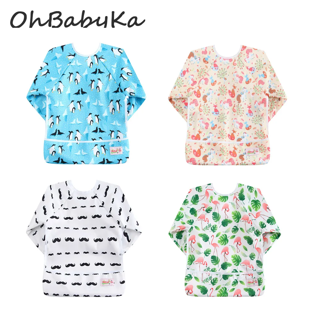 

Ohbabyka Baby Long Sleeve Bibs Waterproof Infant Baby Girl Clothes for Baby Feeding with Pocket Washable Reusable Baby Slabbers