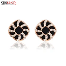 SHEEGIOR Fashion Small Love Punk Black Earring Luxury Rhinestone Fashion Sqaure Hollow Stud Earrings for Women Girls Ear Jewelry