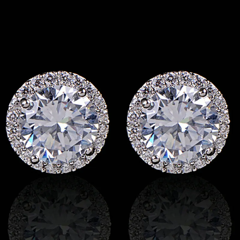 

Fashion Women Girl White Rhinestone Crystal Round Metal Silver Zircon Ear Stud Earrings Patry Earring Jewelry