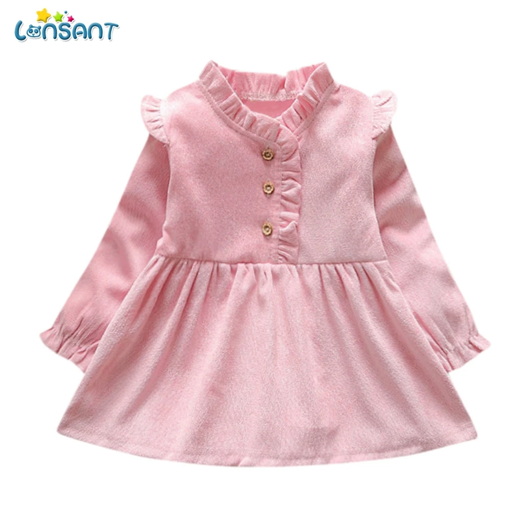 LONSANT Baby Dresses 2019 New Toddler Spring Autumn Long Sleeve Solid ...