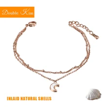 Луна ракушками браслет из титановой стали материал инкрустированные естественные ракушки Розовый Модный золотой цвет браслеты женские ювелирные изделия подарок на день рождения