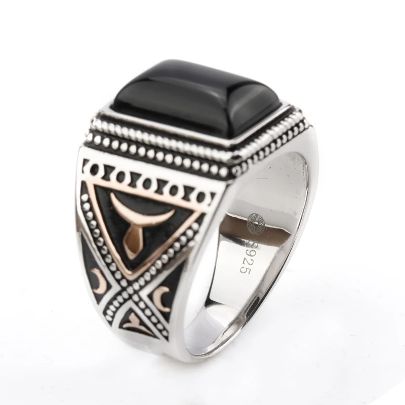 Мужское серебряное кольцо с прямоугольным черным агатом|ring fashion|ring forrings for men |