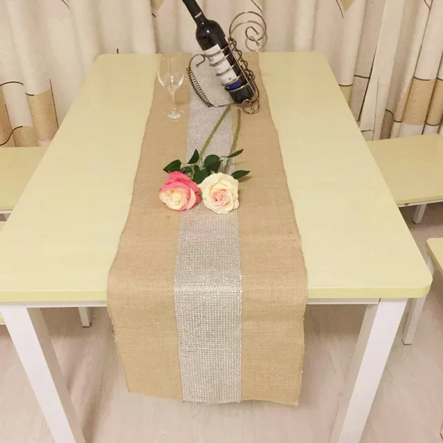 Rustic Wedding Decoration Natural Hessian Burlap Table Runner With Rustic Wedding Decoration Natural Hessian Burlap Table Runner With Silver Diamond Rhinestones Decoratived Birthday Party