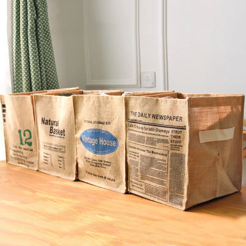 للطي الكتان الملابس حقيبة الغسيل الجوت القطن أشتات سلة للطي الطبيعي النسيج المنزل علب تخزين للملابس المنظمون