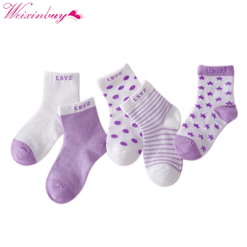 A Носки для новорожденных 5 pairs/pieces из хлопка звезды горошек для маленьких девочек носки Носки для новорожденных детей Для мальчиков модные хлопковые дышащие - Цвет: A