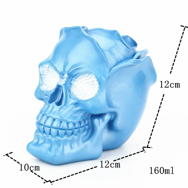 Vintage Blue Rose Flower Skull Ornament Figurine Women Dressing Desk Makeup Tools Storage Organizer Pen Case Home Decor