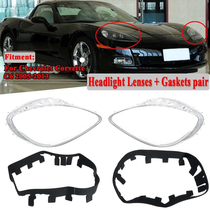 

2Pcs Car Clear Headlight Lens Cover Gasket Replacement head light lamp Cover for Chevrolet Corvette C6 2005-2013