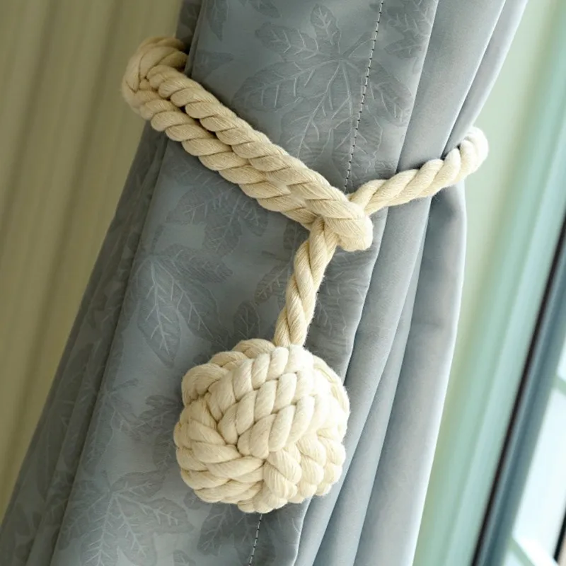 

Decorative Curtain Cotton Ball Handmade Curtain Cotton Rope Tie Backs with Tassels Holdbacks for Home Hotel Curtain Decor 2Pcs
