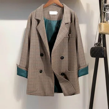 

Blazer women loose Korean retro small plaid long-sleeved suit fashion ladies jacket 2019 autumn new popular women's clothing