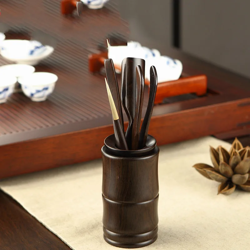 

Kamjove Chinese Cha Dao Set 6 Pieces Ebony Tea Set Kung Fu Tea Accessories Tea Ceremony Utensils Six Gentleman