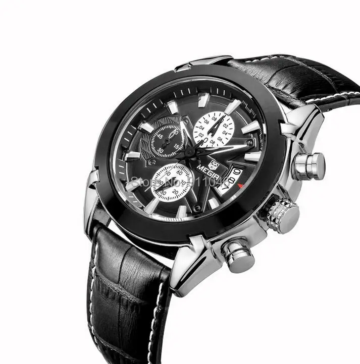 Высококачественные мужские часы MEGIR с функцией хронографа, роскошные мужские брендовые военные наручные часы из натуральной кожи