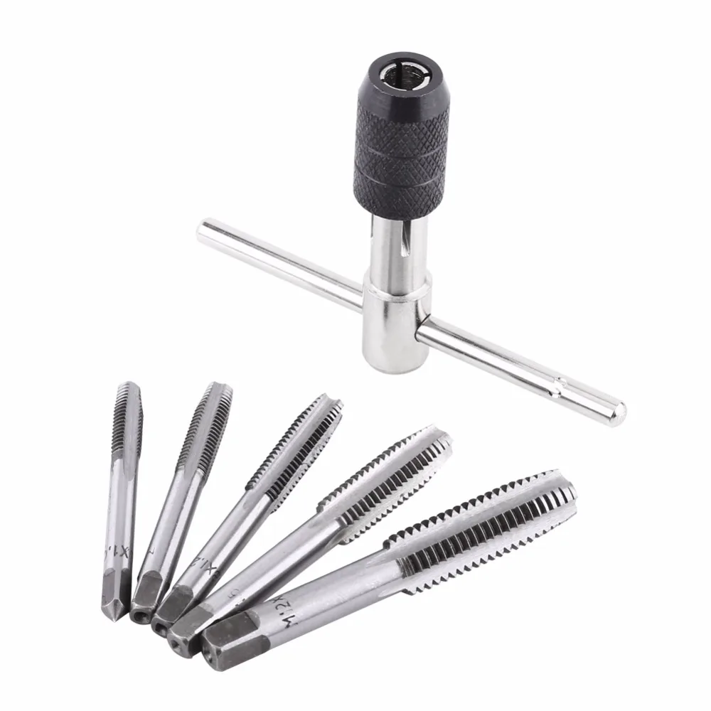 

6Pcs Thread Tap Wrench Set Metric Screw Tap T-shaped Wrench Threading Tapping Hand Tool Kit Tapping Tool Screw Tap Wrench Set