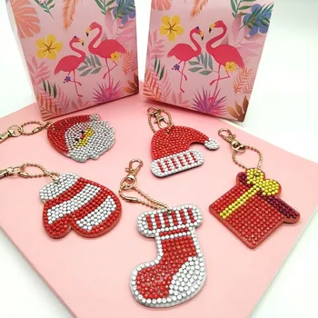 

HUACAN 5d Diamond Painting Christmas Sticker Diamond Embroidery Cross-stitch Key Chain DIY Diamond Mosaic Cartoon