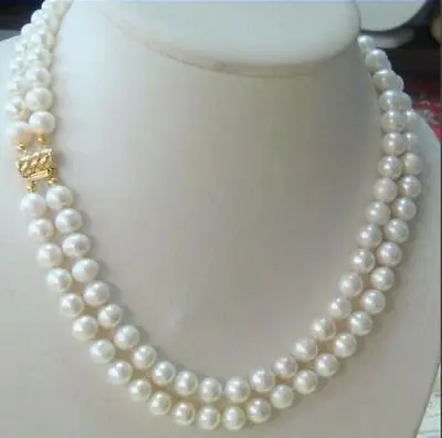 

Free Shipping >> hot-2-row-9-10MM-AKOYA-REAL-WHITE-PEARL-NECKLACE-14k-Clasp
