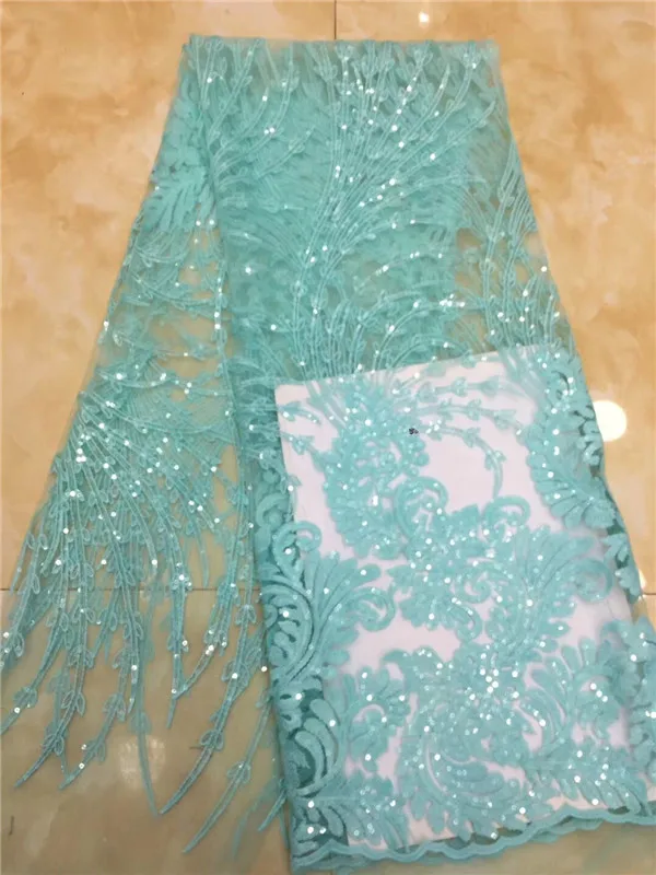 

2019 Latest Popular Designs Water Green sequins Fabric African Lace Fabric High Quality indian silk George lace fabric wedding