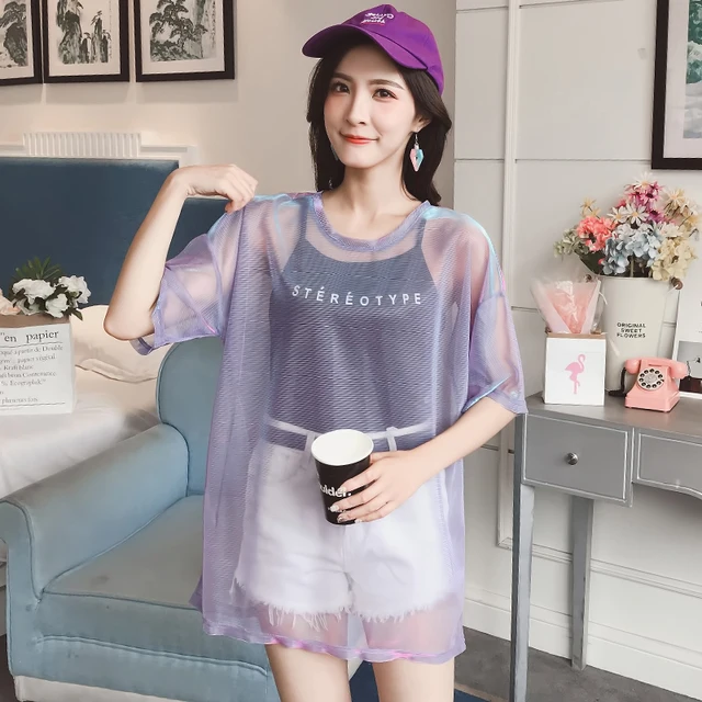 Transparent Purple T-shirt & Stereotype Strappy Black Top  4