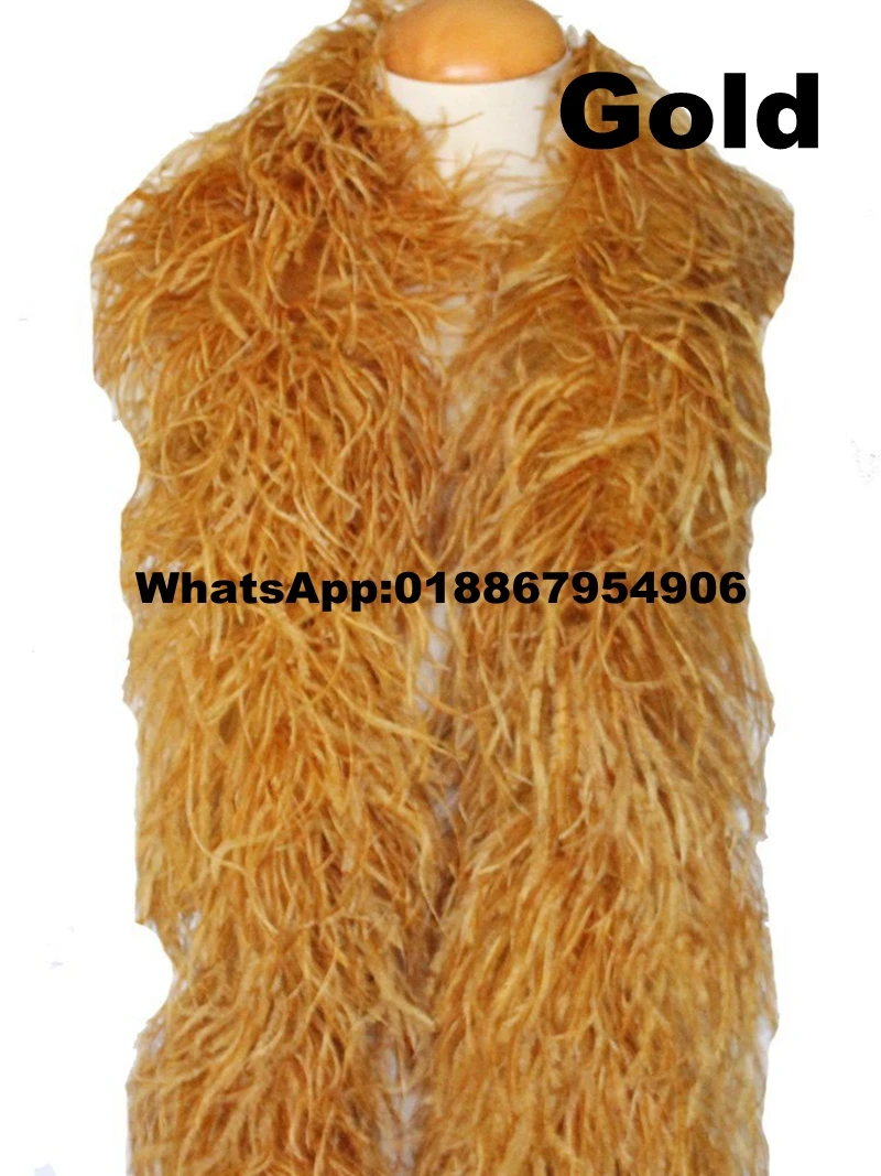 

8ply ostrich feather boa, 10meters/lot Gold for Custom make Ostrich feather boas fringes strips from Asia Ra