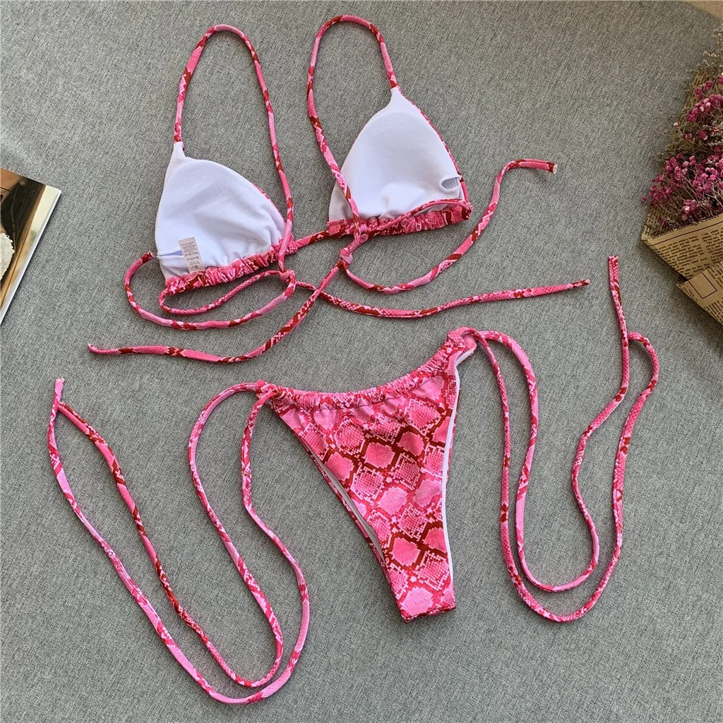 Swimwear Women New High Waist Swimsuit Two-Piece Swimsuit Snake Print Backless Bandage Bikini Set Beachwear 2019 beach wear