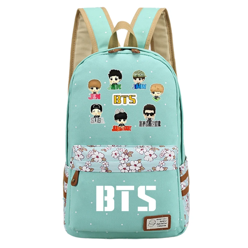 

Bangtan Boys BTS KPOP Backpack Canvas Bag Flower Dot Rucksacks Girls Women Student School Bags Travel Bag Mochila Chicas Meninas