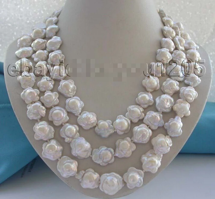 

FREE shipping>>>>Longest 64" Genuine Natural 16mm White Reborn Keshi Flower Pearl Necklace #f1532 6.07 6.8