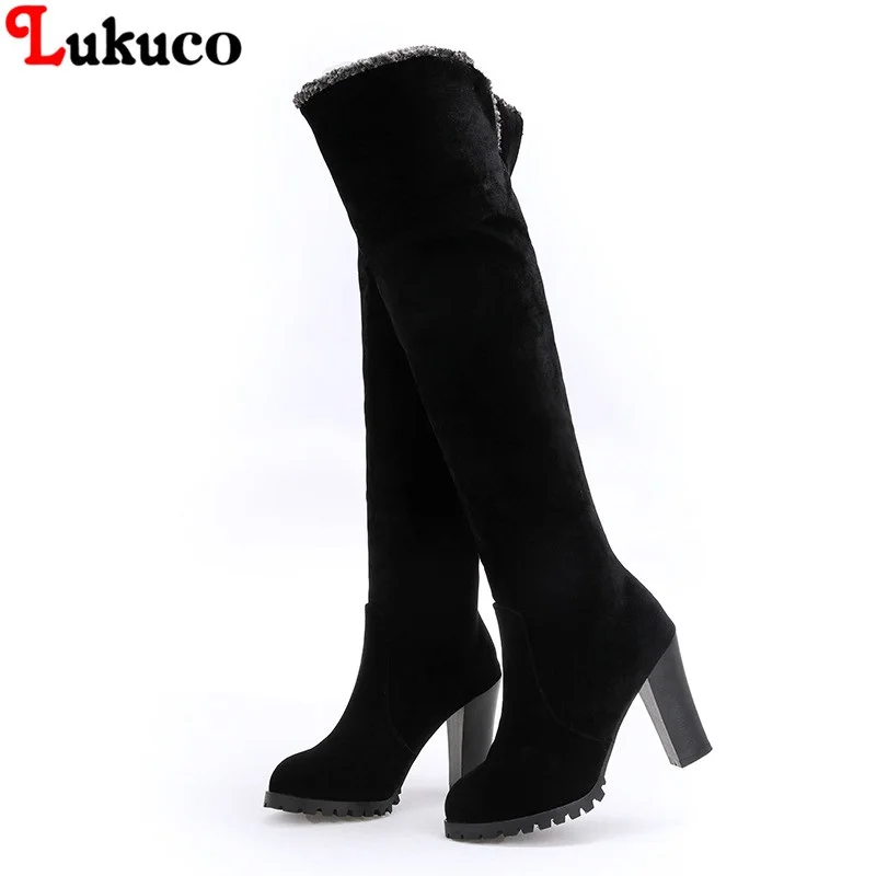

Lukuco Elegant Lady Boot Large Size 43 44 45 46 47 48 Winter Plush Boots Knee High Women Botas Handmade Warm Plush Shoes Woman