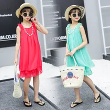 Модное летнее платье для вечерние девочек, детская одежда, праздничное платье принцессы без рукавов для маленьких девочек, шифоновые платья B, детская одежда на свадьбу